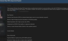 US$125k critical Windows zero-day RCE exploit for sale: targets fully patched systems!