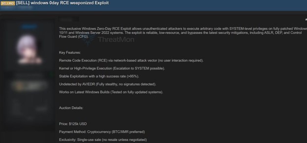 US$125k critical Windows zero-day RCE exploit for sale: targets fully patched systems!